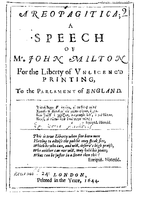 Title page Areopagitica 1644
